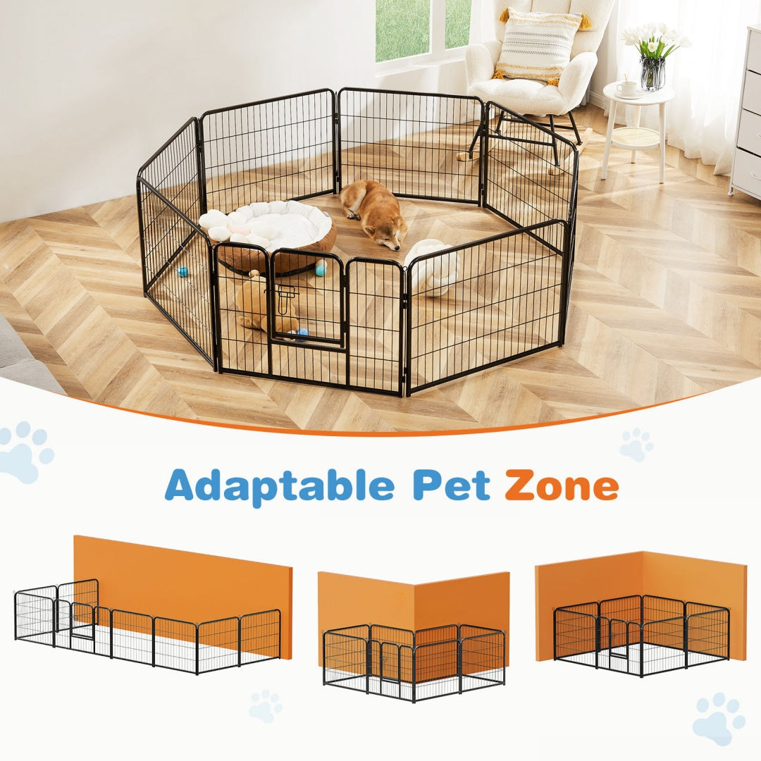 Dog Playpen Indoor Fence Height Metal Exercise Pen With Door Small Puppy-Medium-Large Dogs Animal Pet For Outdoor, Garden, Yard