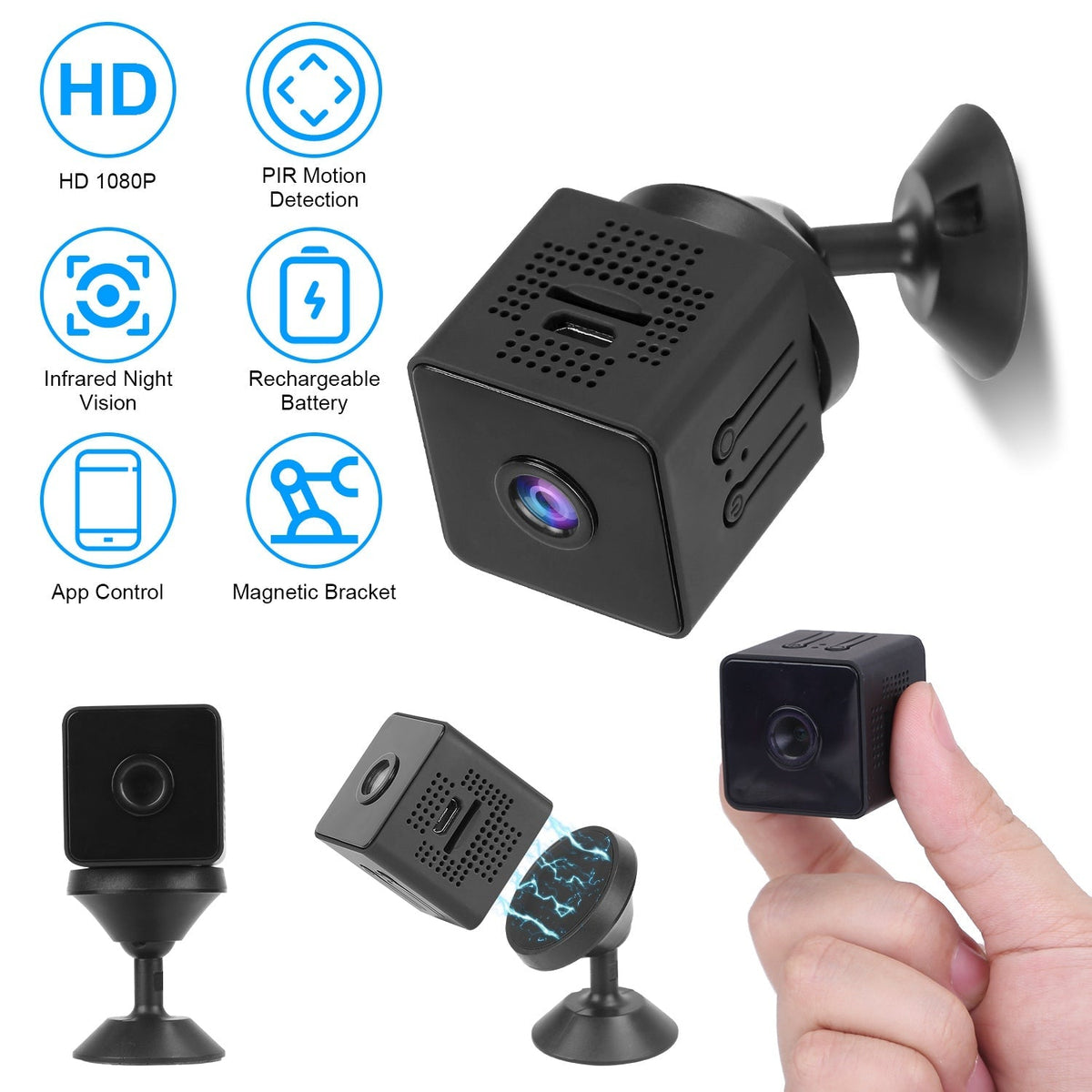1080P 2.4G WiFi Mini Security Camera for Pet Baby Monitor Compact Wireless Camera with PIR Motion Detection Night Vision App Control 32G MMC Card Stor