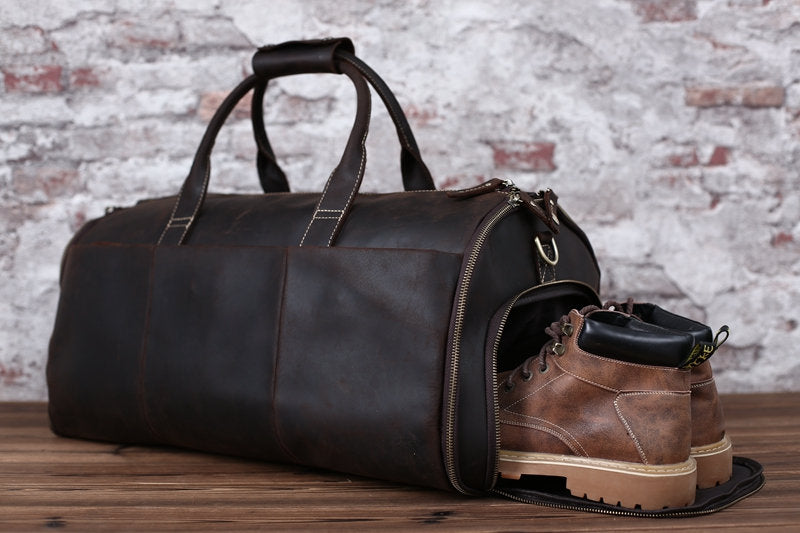 Personalized Leather Hanging Clothes Bag, Leather Duffel Bag with Shoe Pouch, Carry-on Garment Bag, Groomsmen Gift Bag