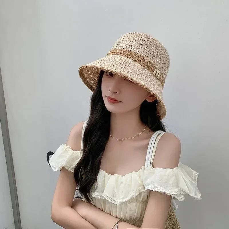 Outdoor Sunshade Hats Summer Breathable Hollow Knitted Korean Fashion Women Fisherman Hat Permeability Crochet Retro Bucket Hat