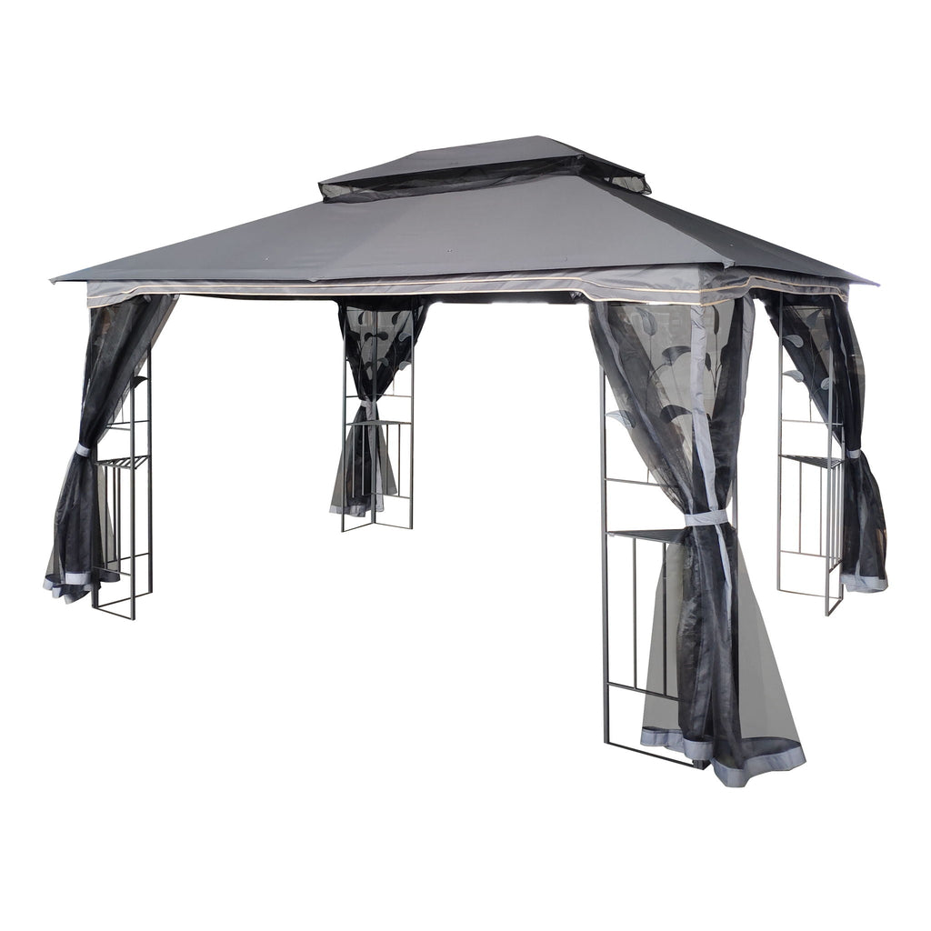 Patio Gazebo Tent With Ventilated Double Roof And Mosquito Net For Backyard Or Garden