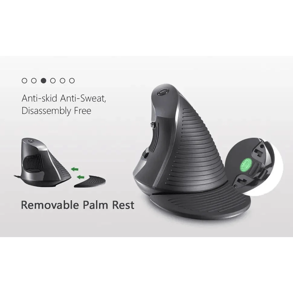Black Ergonomic Design Vertical Mouse Adjustable DPI Optical Right Hand Mouse Reduce Wrist Pain 6 Buttons Modern Mouse For Computers Laptops PC