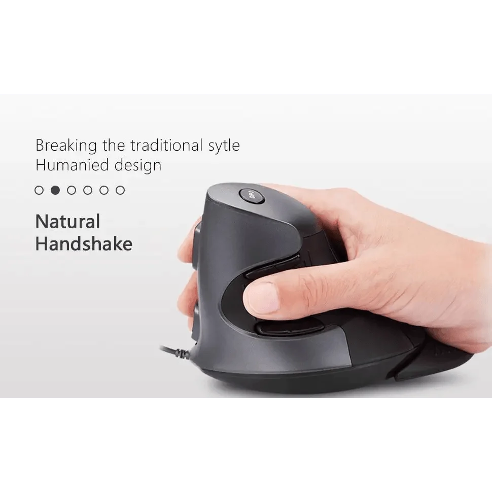 Black Ergonomic Design Vertical Mouse Adjustable DPI Optical Right Hand Mouse Reduce Wrist Pain 6 Buttons Modern Mouse For Computers Laptops PC
