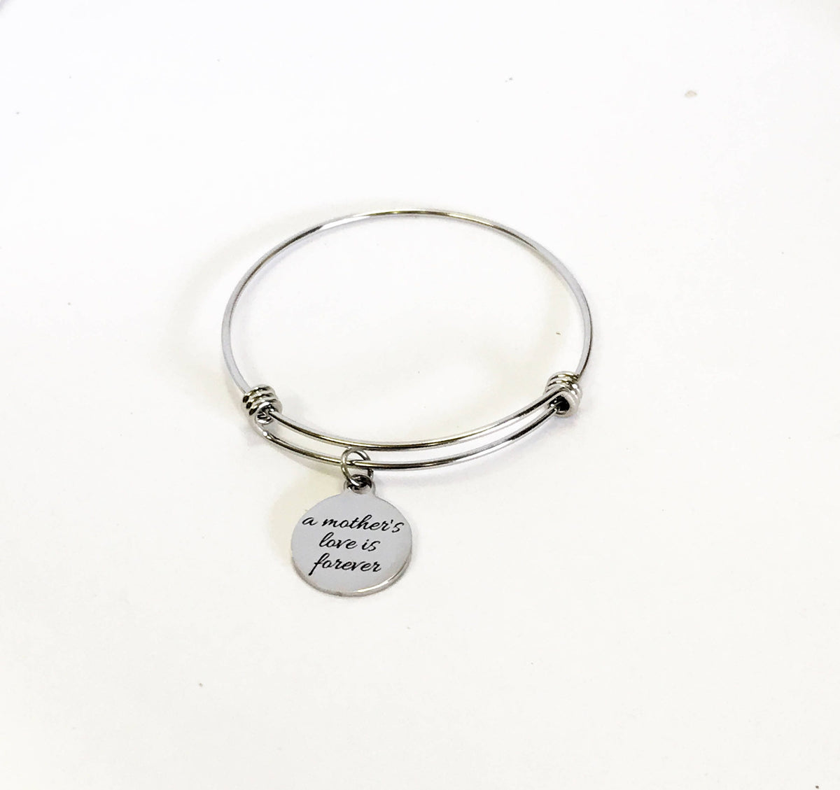 A Mother's Love Is Forever Expanding Bangle Charm Bracelet, Stacking Bangle, Jewelry Gift For Daughter, New Mother Gift For Her