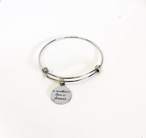 A Mother's Love Is Forever Expanding Bangle Charm Bracelet, Stacking Bangle, Jewelry Gift For Daughter, New Mother Gift For Her