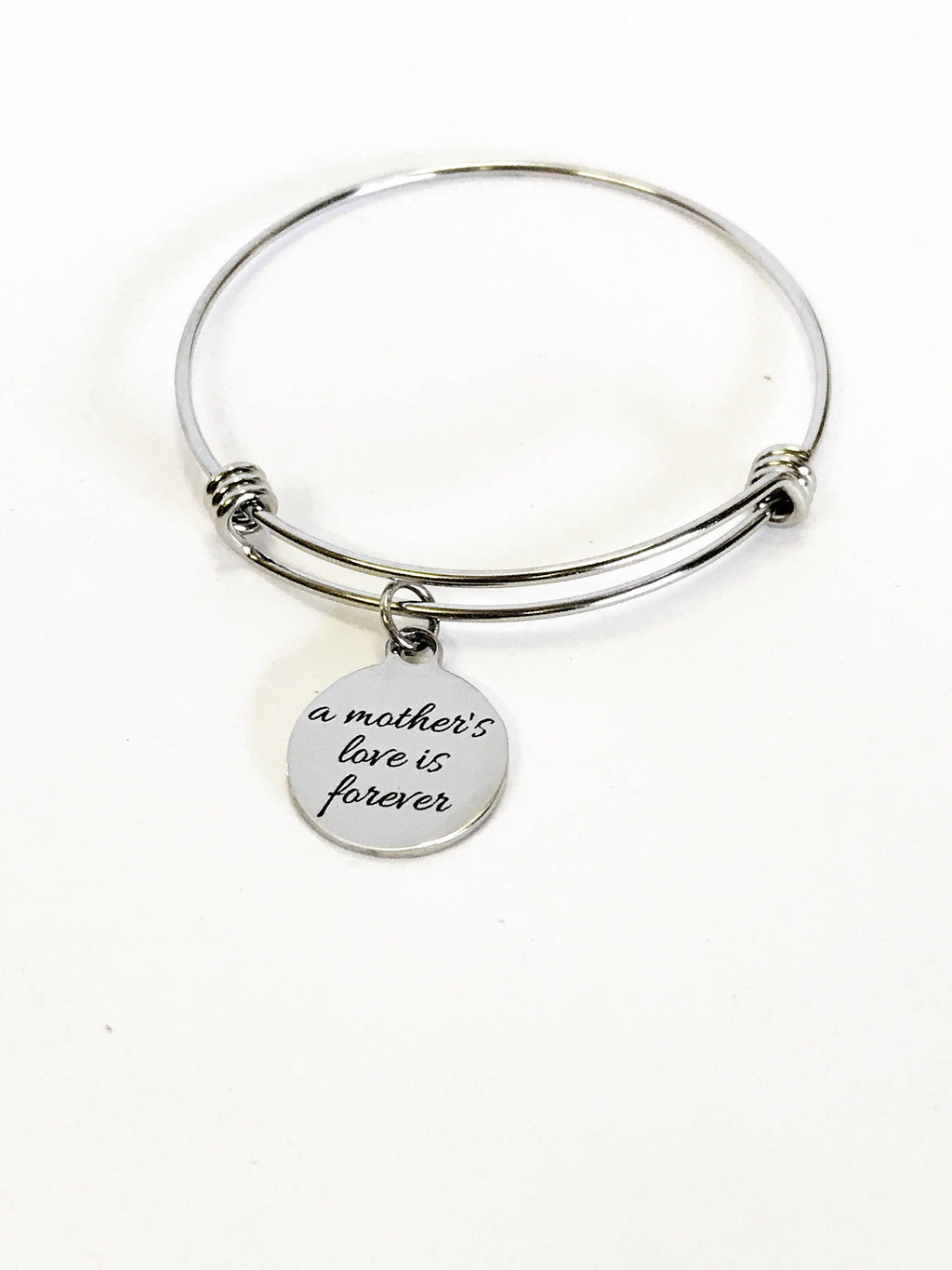 A Mother's Love Is Forever Expanding Bangle Charm Bracelet, Stacking Bangle, Jewelry Gift For Daughter, New Mother Gift For Her