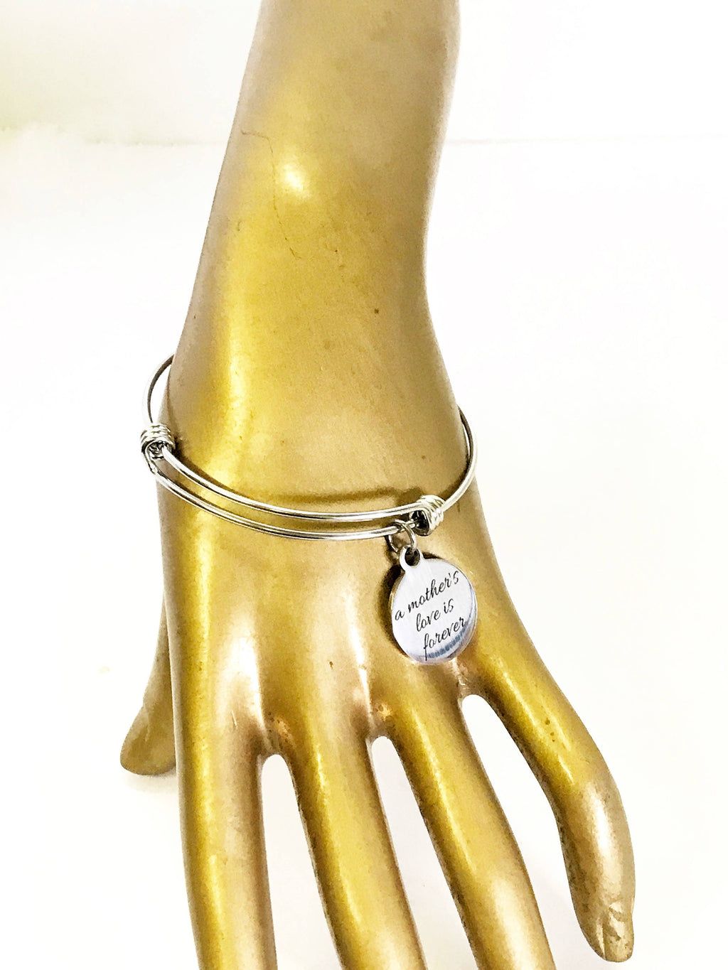 A Mother's Love Is Forever Expanding Bangle Charm Bracelet, Stacking Bangle, Jewelry Gift For Daughter, New Mother Gift For Her
