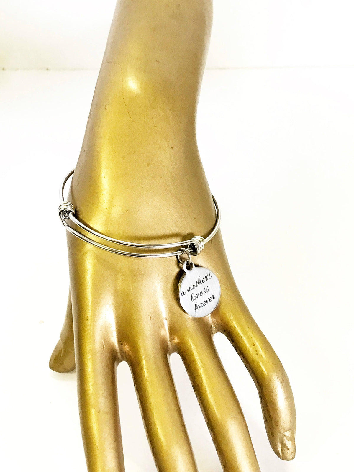 A Mother's Love Is Forever Expanding Bangle Charm Bracelet, Stacking Bangle, Jewelry Gift For Daughter, New Mother Gift For Her