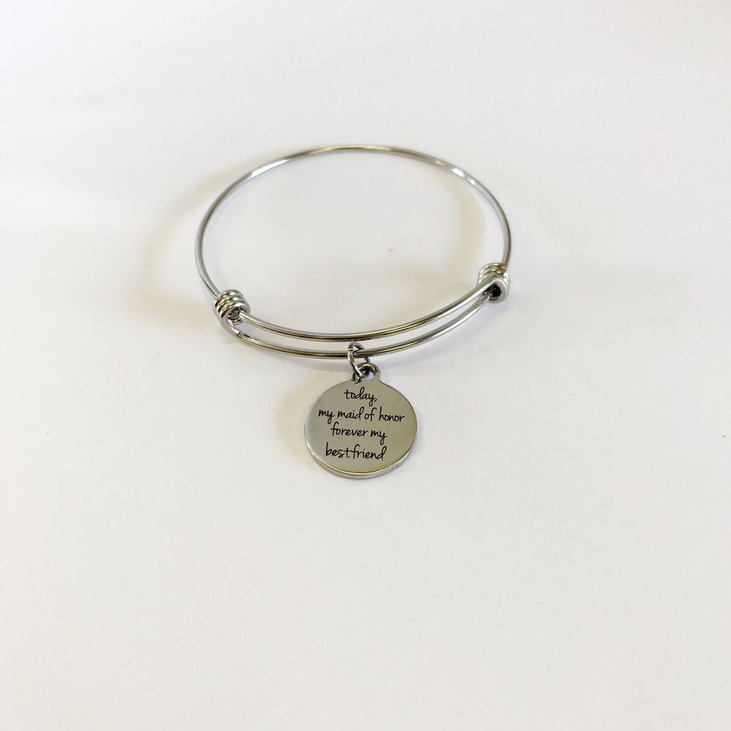 Today My Maid Of Honor Forever My Best Friend Stacking Expanding Bangle Charm Bracelet, Maid Of Honor Wedding Gift, Wedding Jewelry for BFF