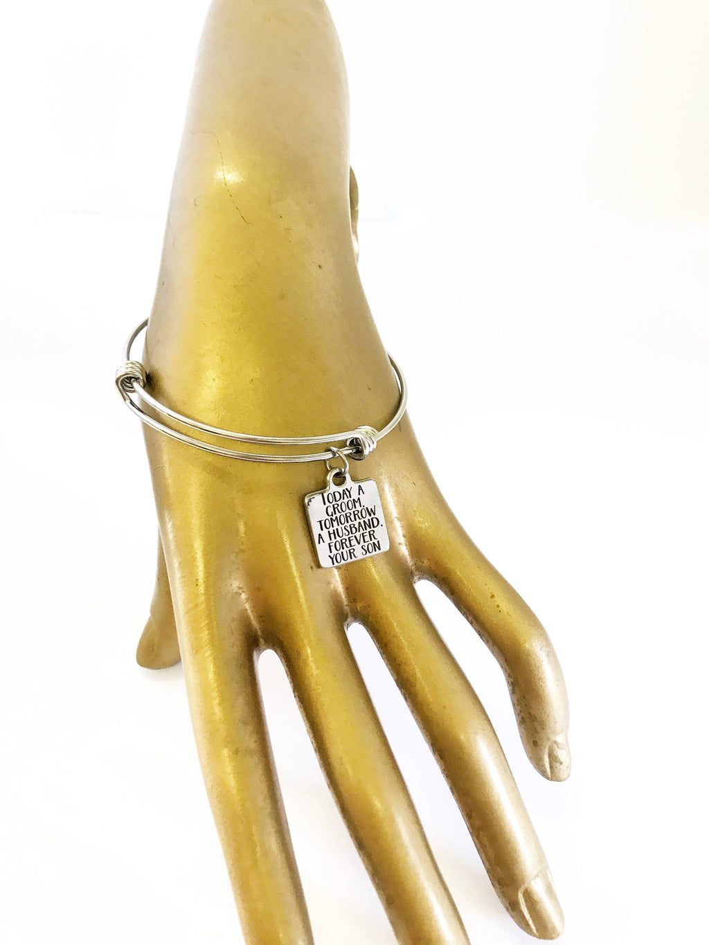 Today A Groom Tomorrow A Husband Forever Your Son Stacking Expanding Bangle Charm Bracelet, Grooms Mom Gift, Grooms Mother Gift For Mom