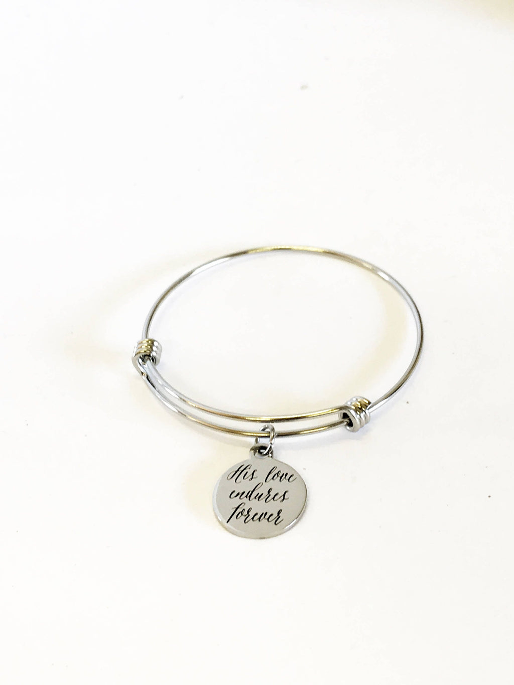 Religious Stacking Bracelet, His Love Endures Forever Religious Bangle Stacking Bracelet, Stacking Bangle, Psalms 136 Religious Bracelet