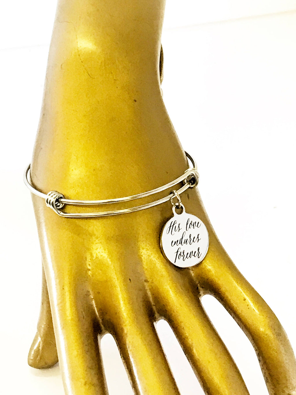 Religious Stacking Bracelet, His Love Endures Forever Religious Bangle Stacking Bracelet, Stacking Bangle, Psalms 136 Religious Bracelet