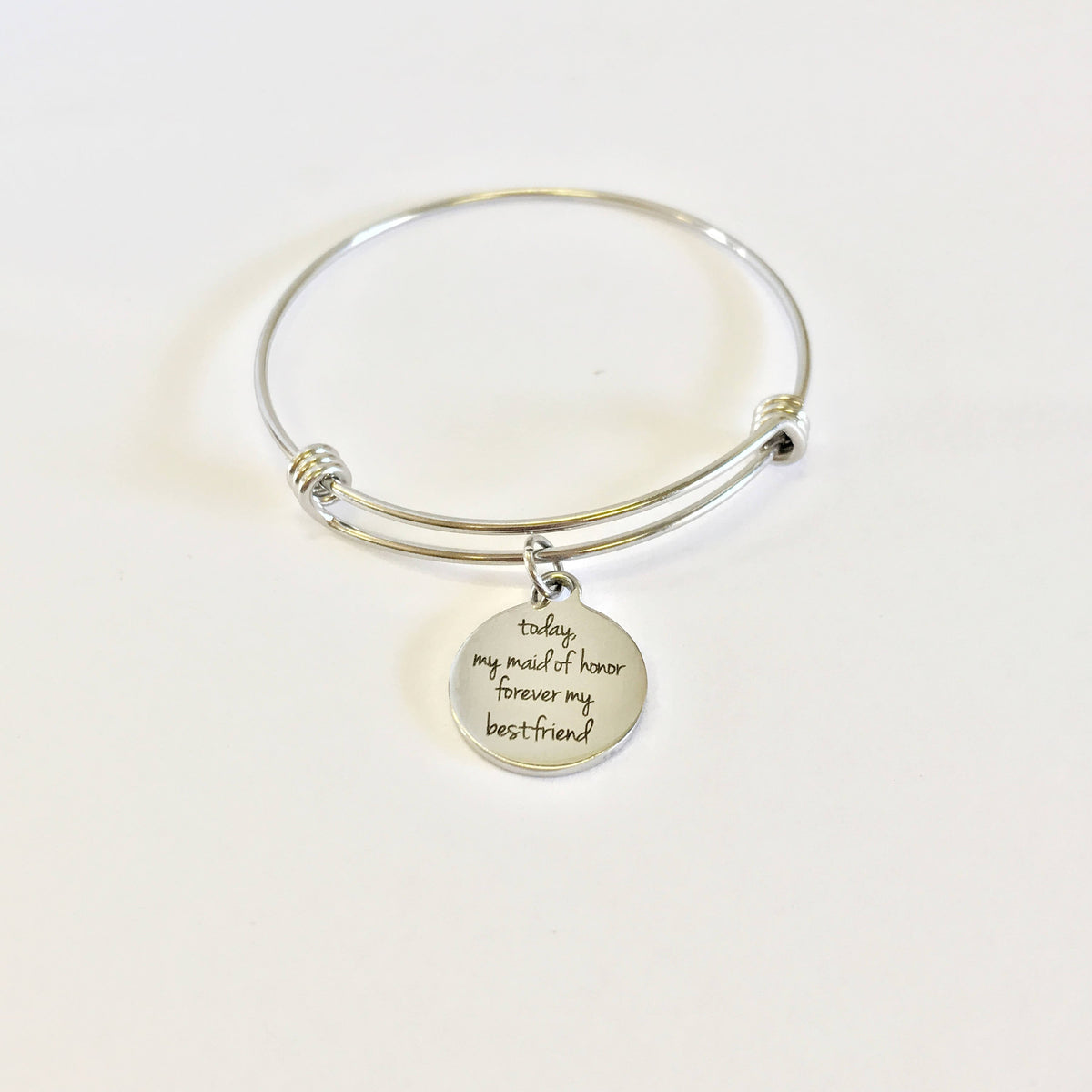 Today My Maid Of Honor Forever My Best Friend Stacking Expanding Bangle Charm Bracelet, Maid Of Honor Wedding Gift, Wedding Jewelry for BFF